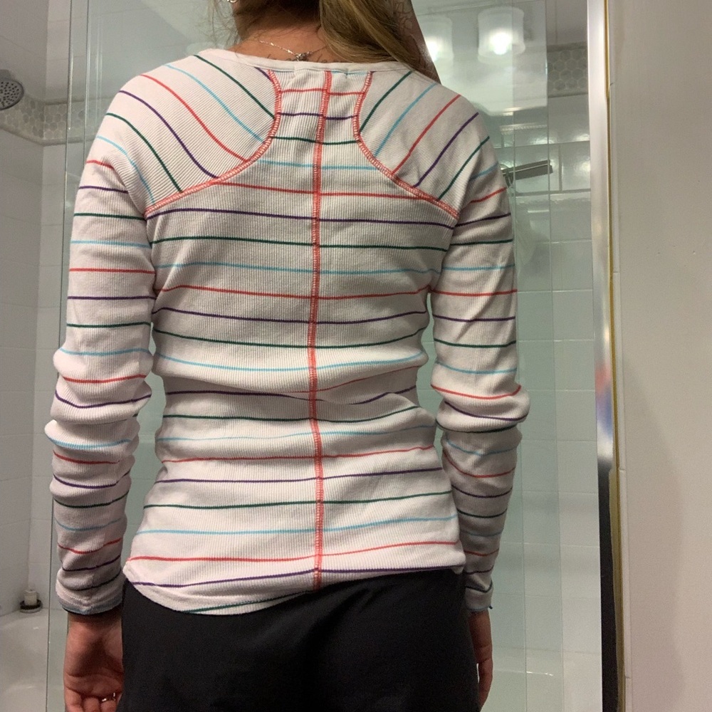 OP rainbow stripes on white long sleeve - Picture 2 of 2